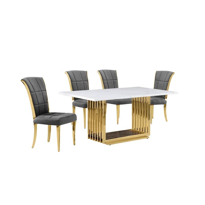 Best Quality Furniture D310/1-SC320-7 Dining Set with 68" White Marble Top