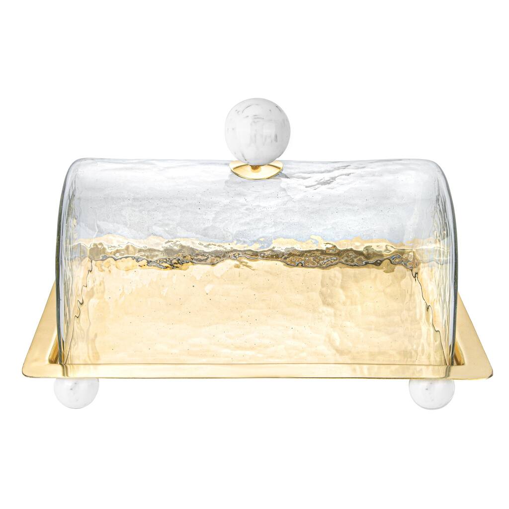 Rectangle cake Dome Gold with Clear Ball Knob - 10.2"L