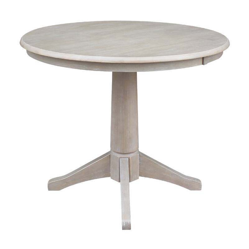 Round Top 36" x 36" Solid Wood Pedestal Table in Washed Gray Taupe