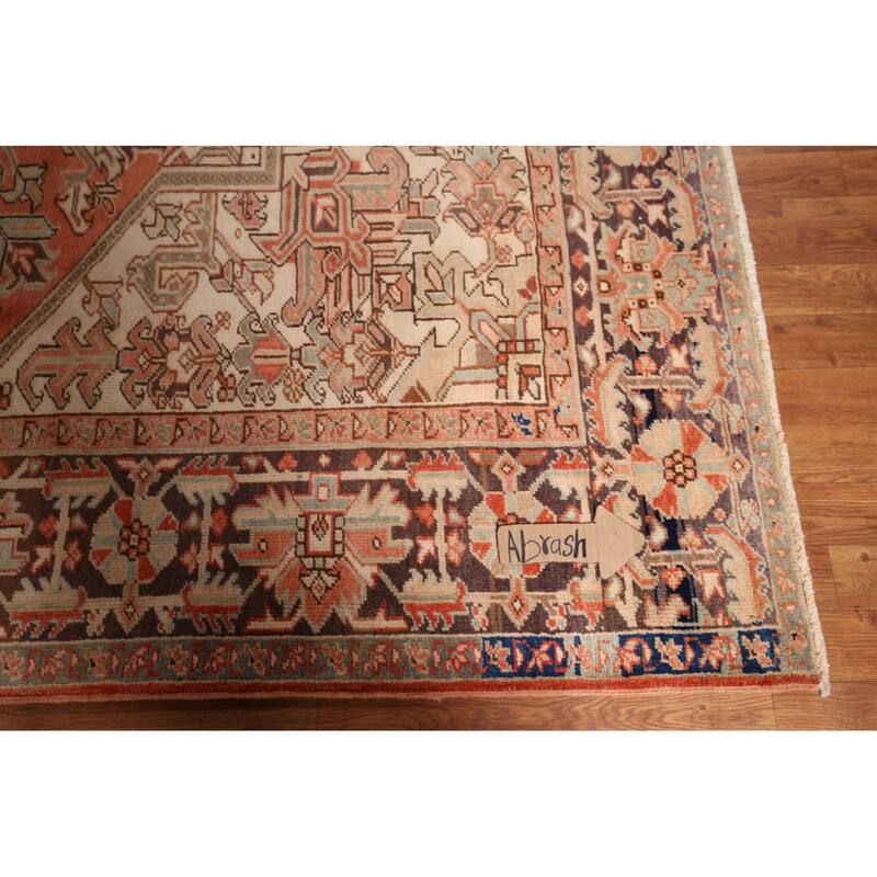 Heriz Persian Vintage Area Rug Hand-Knotted Geometric Wool Carpet - 7'7"x 11'4"
