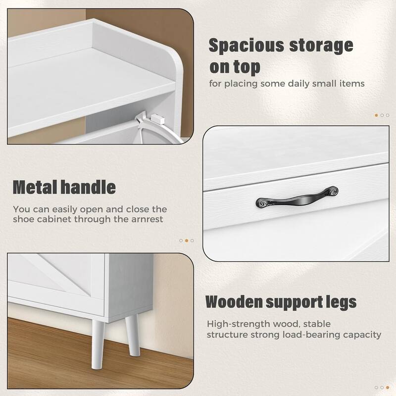 20 Pairs Shoe Storage Cabinet Wood Shoe Shoe Racks Organizer Boxes with 2 Flip Drawers for Entryway