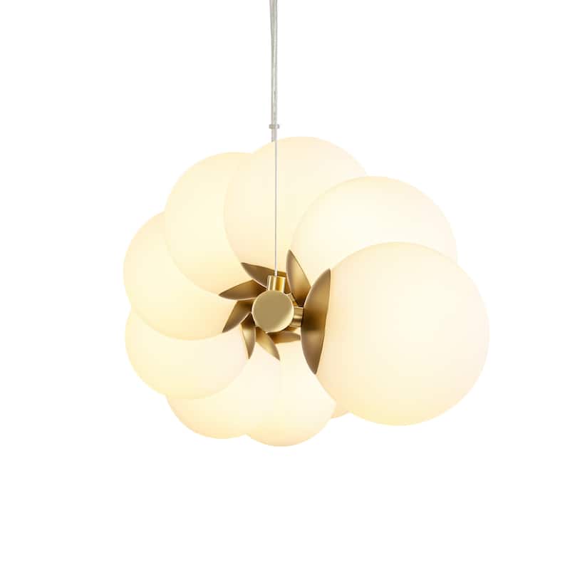 9-Light Modern Linear Cluster Frosted Glass Globe Chandelier in Gold Finish, Dining Room Light
