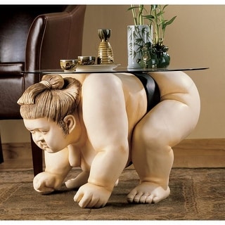 Design Toscano Basho the Sumo Wrestler Sculpture Glass-Topped Table - Multi