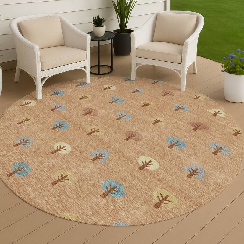 Machine Washable Indoor/ Outdoor Modern Mulvane Chantille Rug - Copper - 8' x 8'