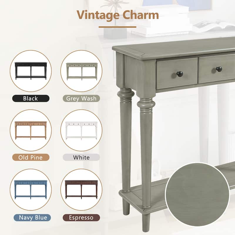 Roomfitters Retro Entryway Console Table with 4 Storage Spaces and Open Shelf for Entry, Living Room, or Hallway