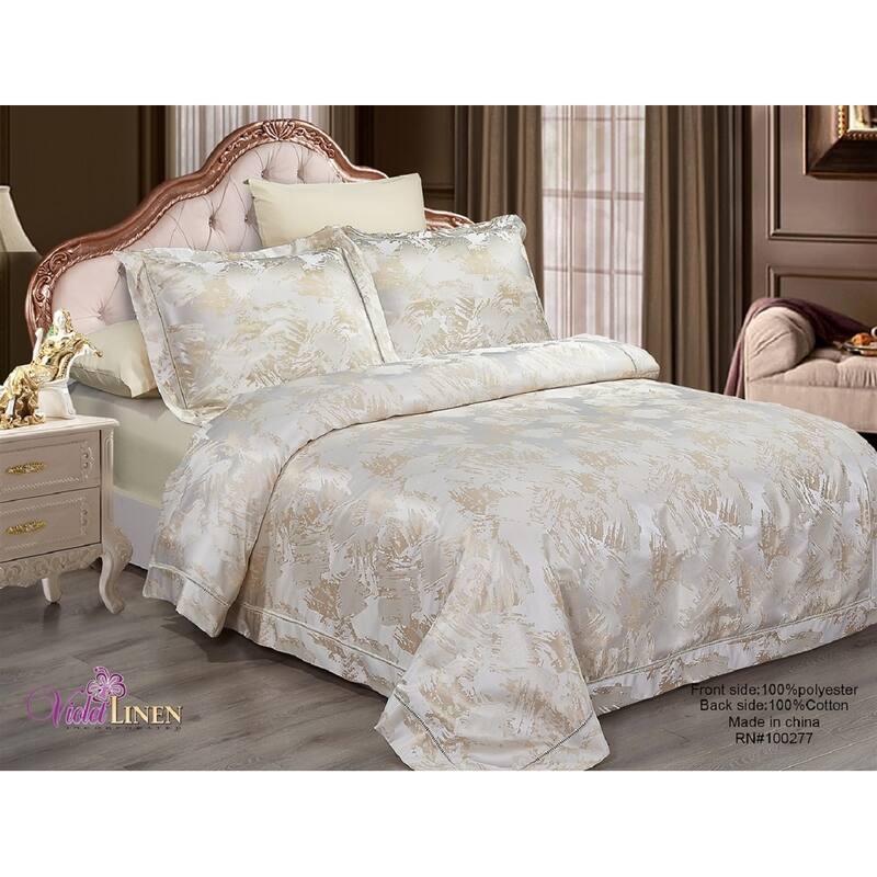 Violet Linen Classic Pattern, Luxury Polyester Jacquard, 250 thread count, Gold, 8 Piece, Bedding Duvet Cover Set - Twin