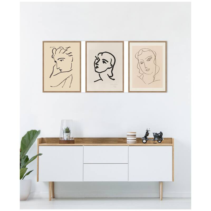 Kate and Laurel Profil de Femme Henri Matisse 3 Piece Framed Canvas Wall Art Set by Nostalgia Prints