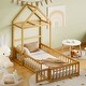 preview thumbnail 7 of 16, Wooden Twin Size Children's Bed with Detachable Headboard and Integrated Clothes Drying Rack Natural