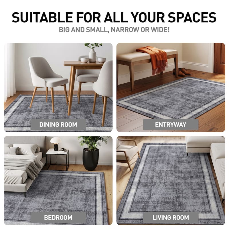 World Rug Gallery Contemporary Distressed Bordered Area Rug