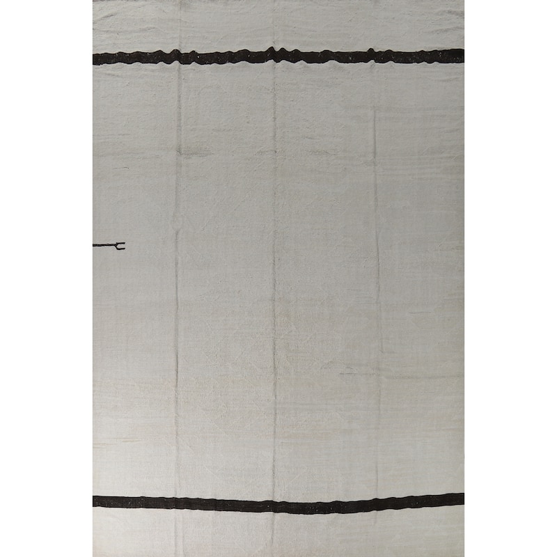Hand Woven Oriental Cotton Carpet Modern Tribal Beige & Ivories Kilim Area Rug - 15' 1'' X 9' 8''