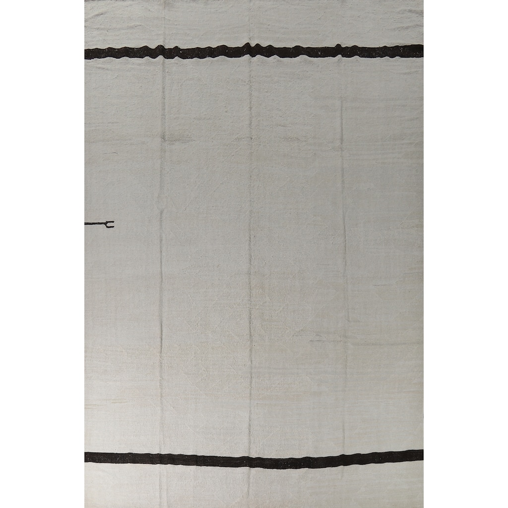 Hand Woven Oriental Cotton Carpet Modern Tribal Beige & Ivories Kilim Area Rug - 15' 1'' X 9' 8''