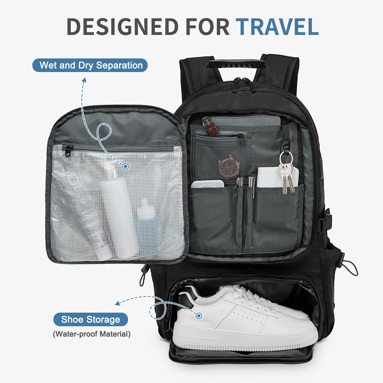 best mens work travel backpack WITZMAN 45L Convertible Nylon Carry On Luggage for Men Durable nylon carry on travel backpack with external shoe compartment The 11 Best Travel Backpacks