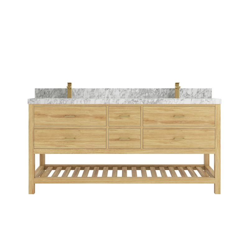 Willow Collections 72 in. W x 22 in. D Parker Solid Teak Double Sink Bathroom Vanity with Countertop