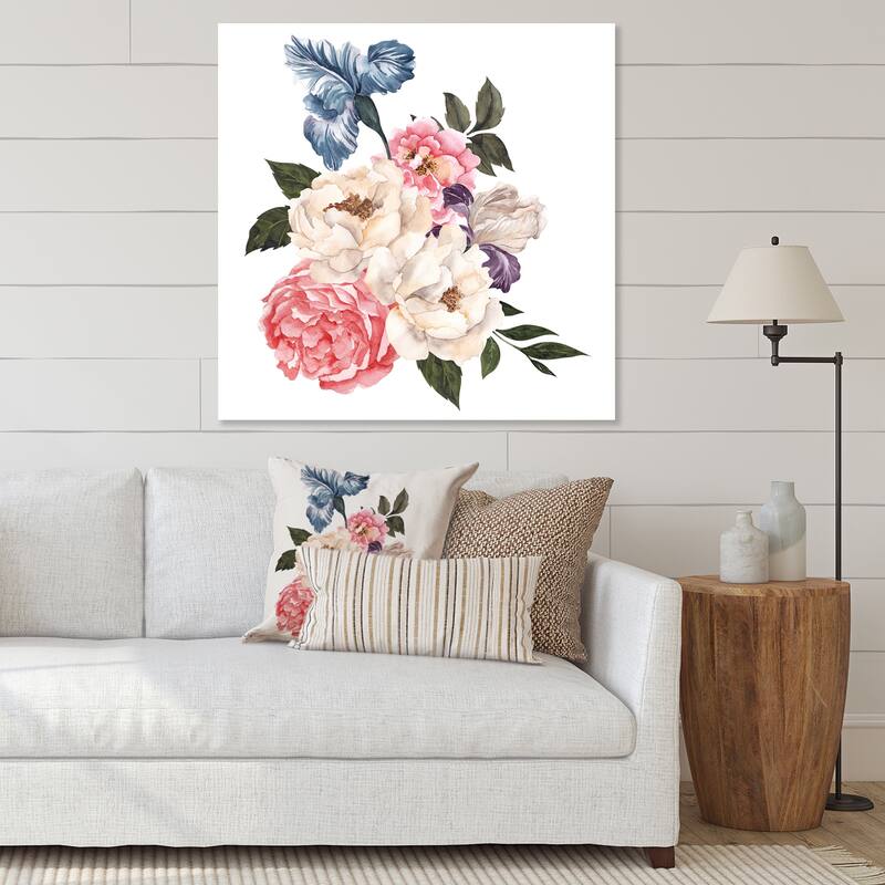 Designart "Retro Bouquet With Vintage Flowers And Leaves" Traditional Canvas Wall Art Print