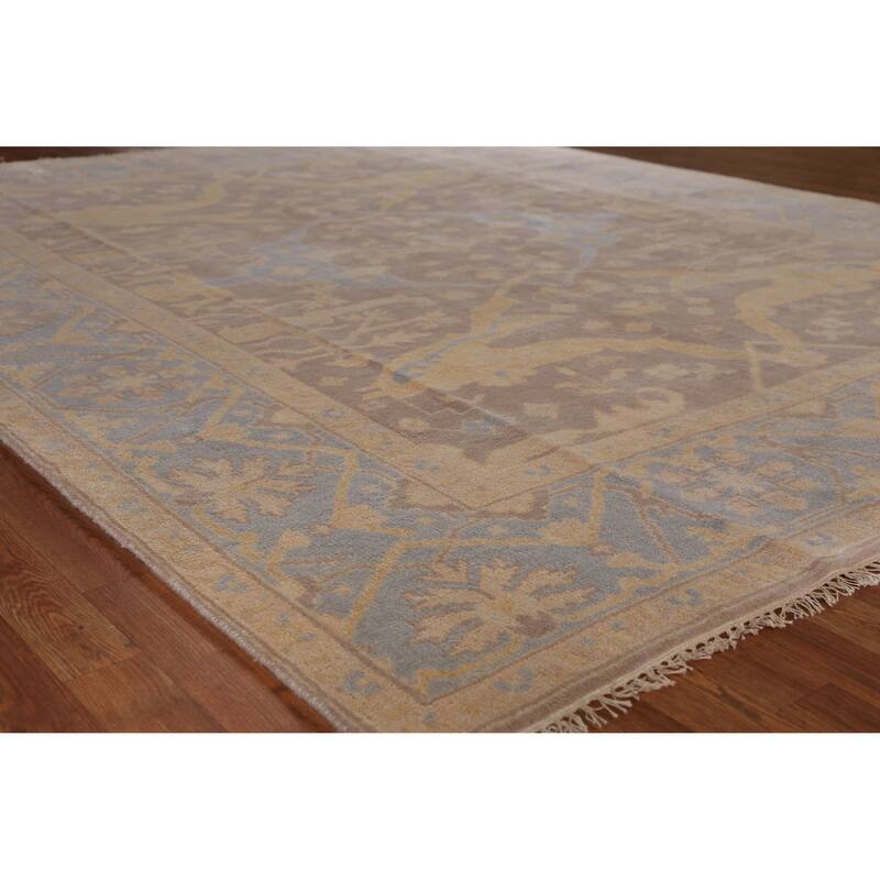 Earth Tone Brown Oushak Indian Area Rug Handmade Brown Wool Carpet - 7'11" x 9'9" - Brown - 7'11" x 9'9"