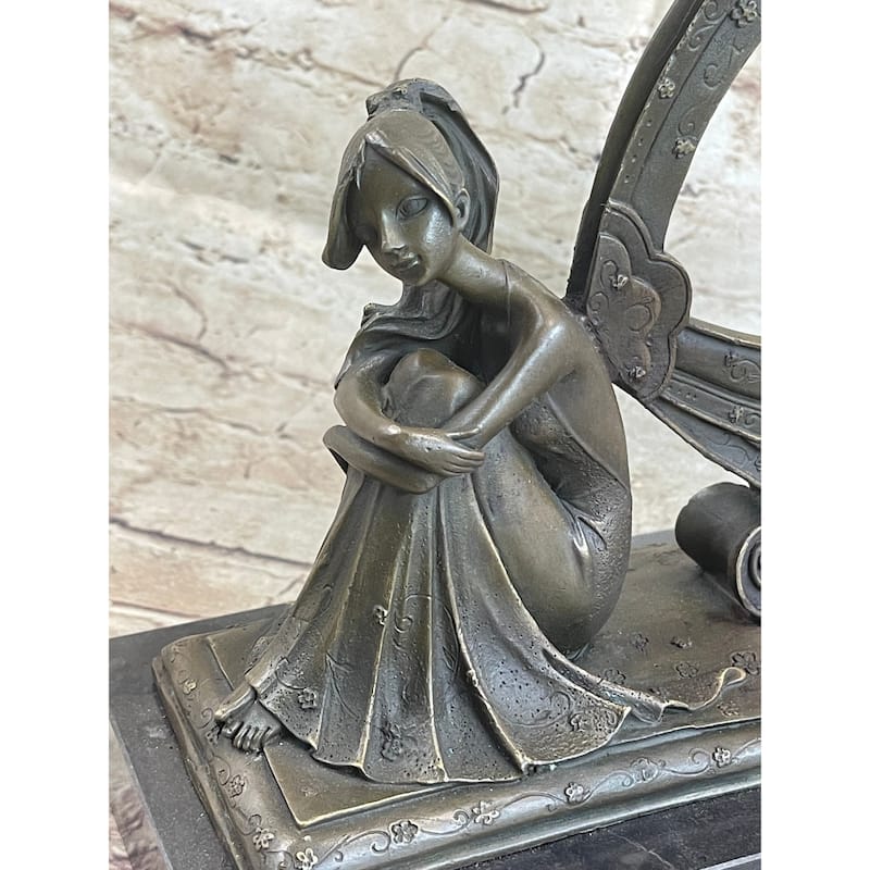 Angel Memorial Picture Holder Frame Bronze Statue Sculpture 19 Inches X 8 Inches
