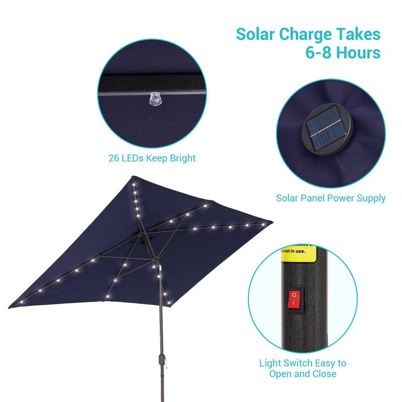 LIVOOSUN LED 10 x 6.5Ft Patio Table Umbrellas Outdoor Market Umbrella with Aluminium/Steel Pole, UV-Resistant Canopy