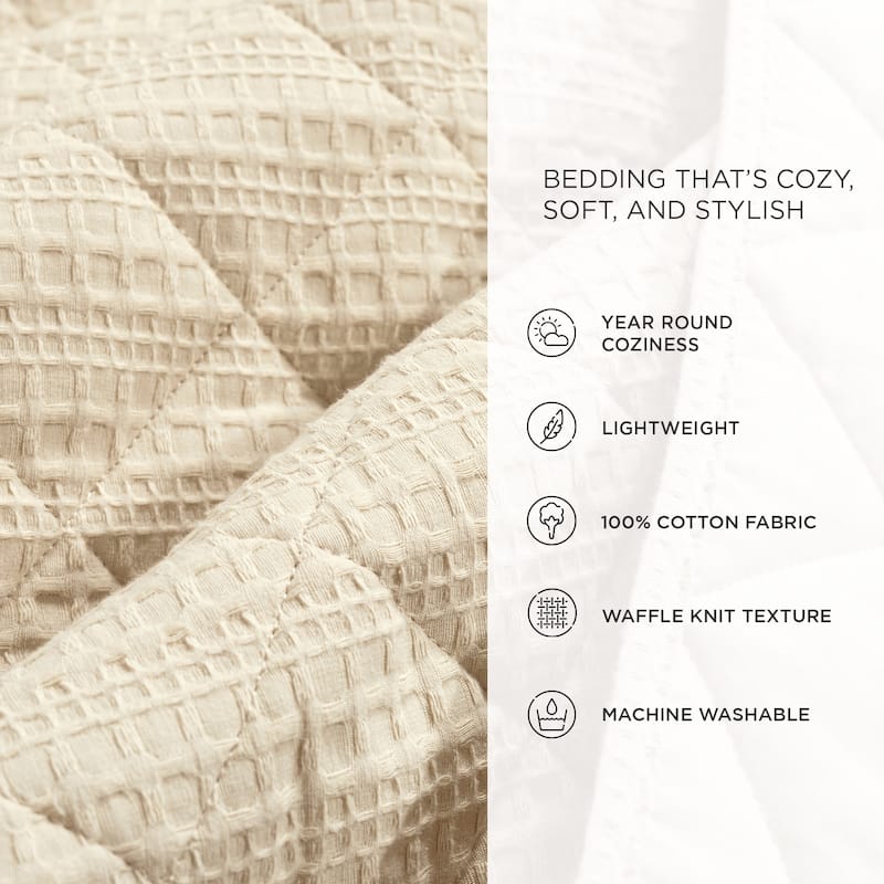 Lush Decor Haniya Solid Waffle Woven Cotton Textured Quilt 3 Pieces Set
