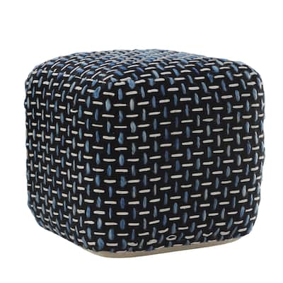 16" Contemporary Pouf Ottoman with Removable Cover and Textured Geometric Upholstery Cube