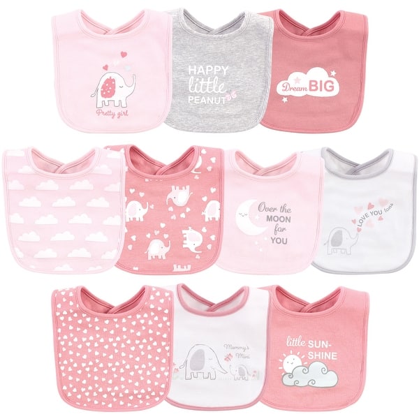 slide 1 of 1, Luvable Friends Baby Girl Interlock Cotton Drooler Bibs, Girl Basic Elephant, One Size - Girl Basic Elephant - One Size One Size - Girl Basic Elephant