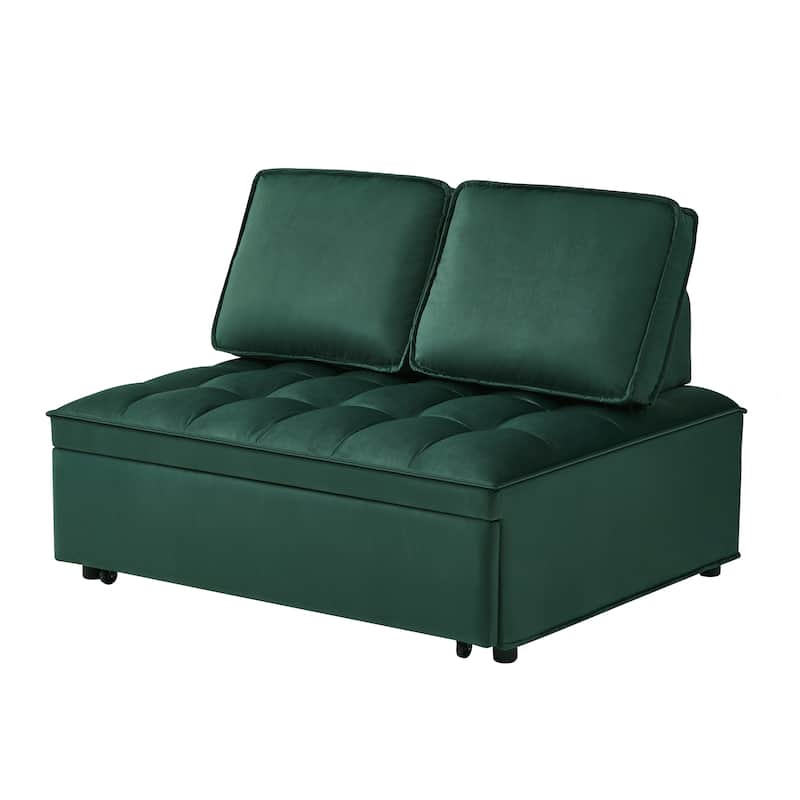 Convertible Velvet Double Seat Sofa Bed, Green, 46x36x16 inches