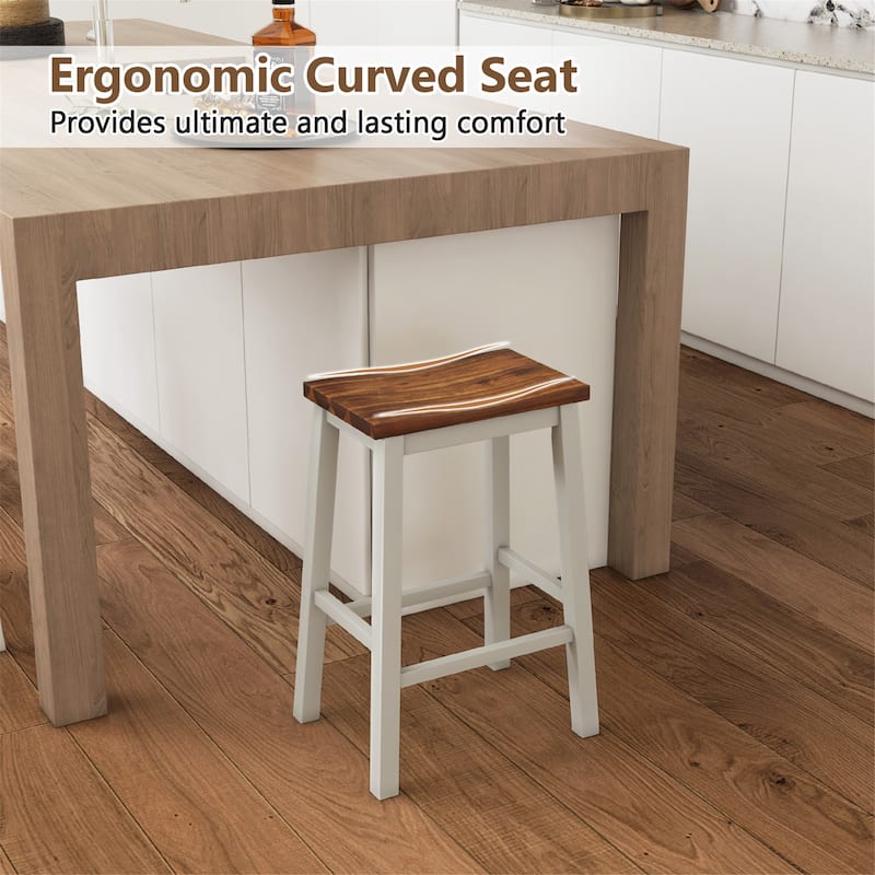 Gymax 24.5 Inch Set of 4 Saddle Stools Industrial Counter Height - Gray+Walnut