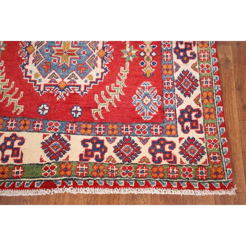 Red Kazak Oriental Accent Rug Handmade Wool Carpet - 3'2" x 5'6"