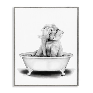 Stupell Elephant In A Tub Funny Animal Bathroom Drawing Framed Wall Art ...