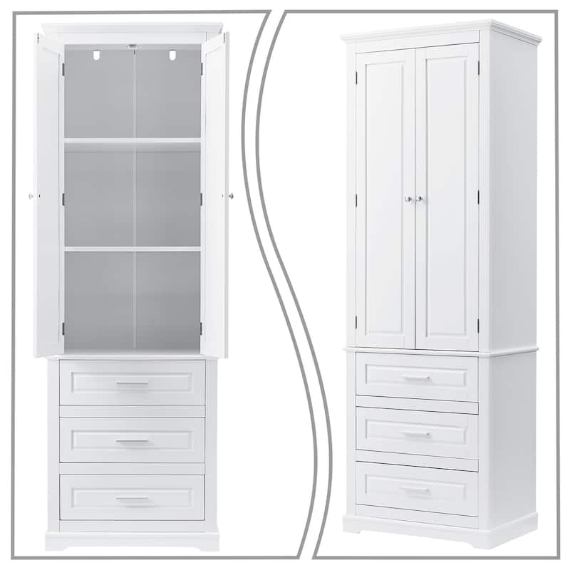 Minimalist Standard Freestanding Bathroom Tall Storage Cabinet with a Cabinet and 3 Drawers