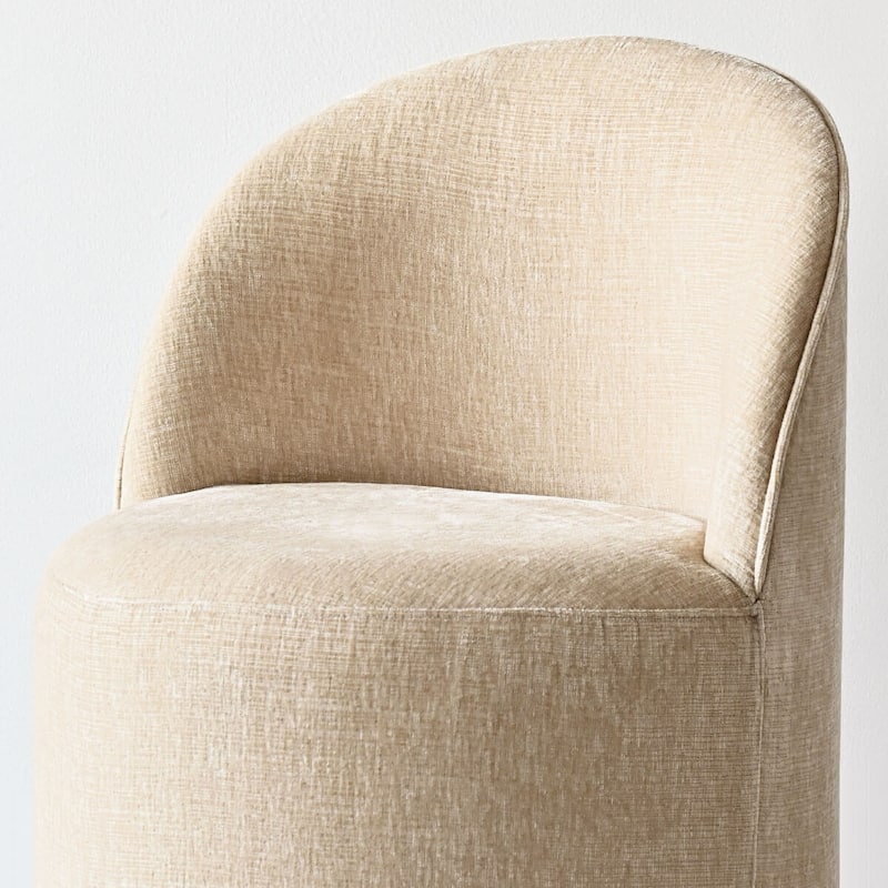 Chenille Rolling Upholstered Dining Chair with Castors (Set of 2)
