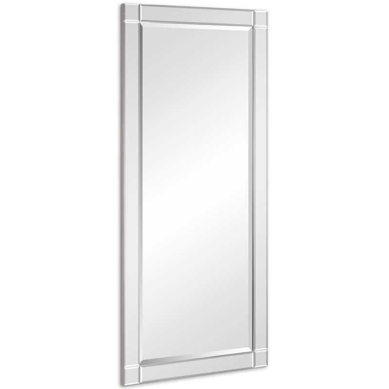 Moderno Squared Corner Beveled Rectangle Wall Mirror, Solid Wood Frame, 1"-Beveled Center Mirror, Ready to Hang - Clear