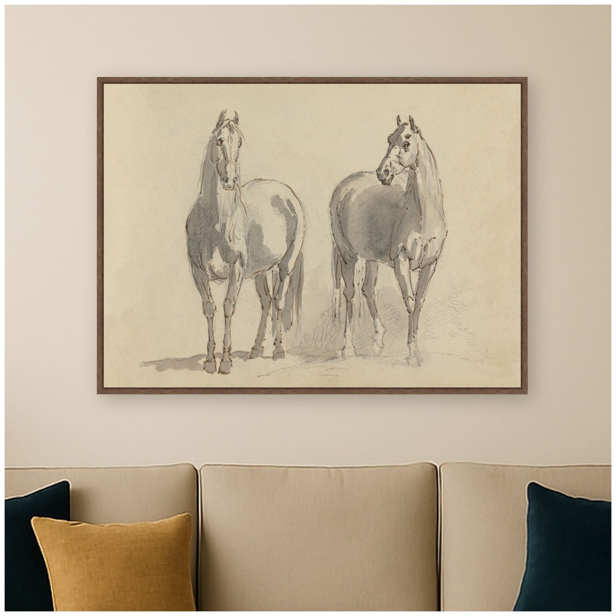Kate and Laurel Fourty three Studies of Horsed and Riders by Nostalgia Prints Framed Canvas Wall Art Print