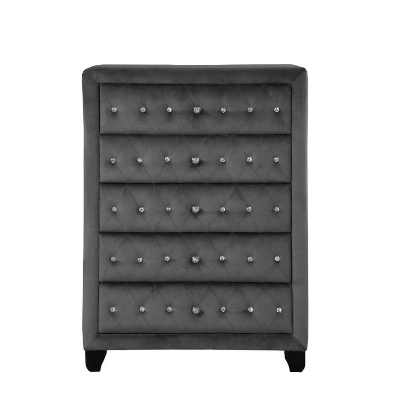 Monica Modern Style Crystal Tufted 4PC/5PC Vanity Bedroom Set Made with Wood