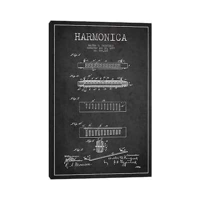 iCanvas "Harmonica Charcoal Patent Blueprint" by Aged Pixel Canvas Print