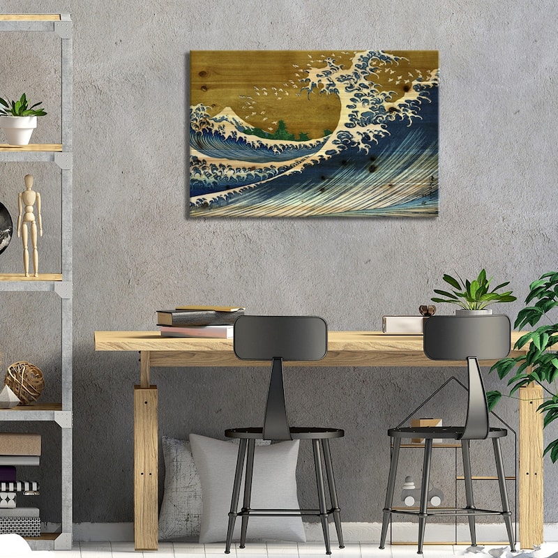 A Colored Version of The Big Wave Print On Wood by Katsushika Hokusai - Multi-Color