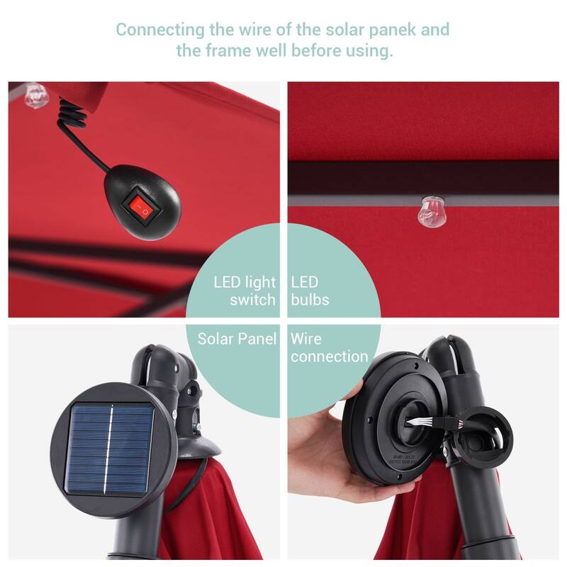 BONOSUKI 8.2Ft Solar Powered Cantilever Patio Umbrella With Base