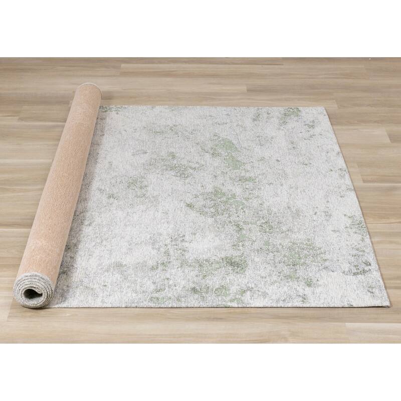 Kylie Collection - Green/Cream Distressed Rug