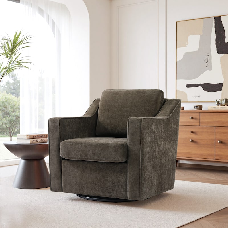 30'' W Vegan Leather/Chenille Swivel Accent Chair with Armrest