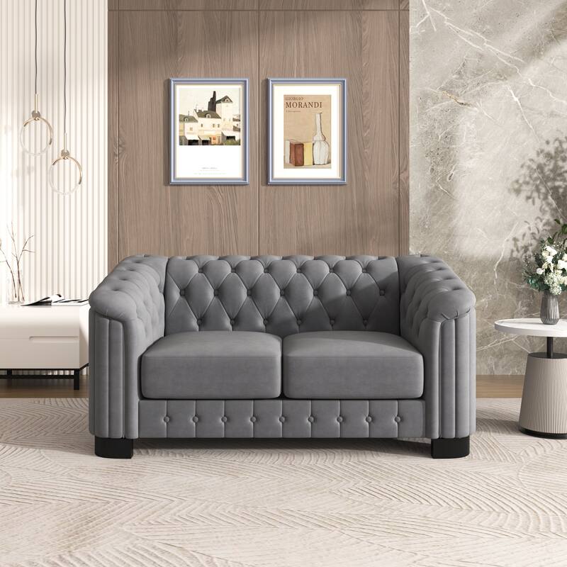 64.3" Velvet 2-Seat Sofa with Wood Frame & Ergonomic Backrest - Gray