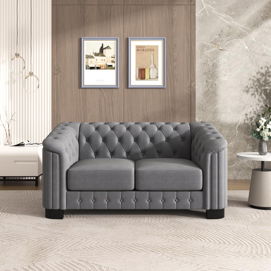 64.3" Velvet Upholstered 2-Person Loveseat Sofa, Gray