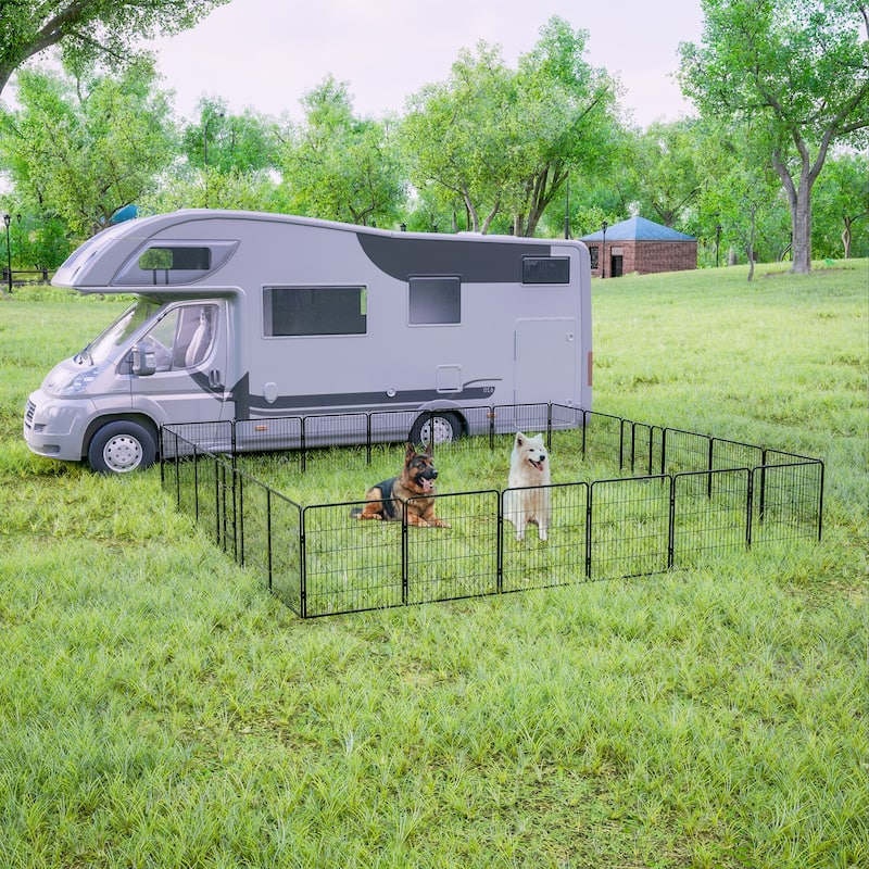 Foldable Dog Playpen - 24-Panel Pet Fence with Lockable Door for All Dog Sizes, Ideal for Outdoor, RV & Camping