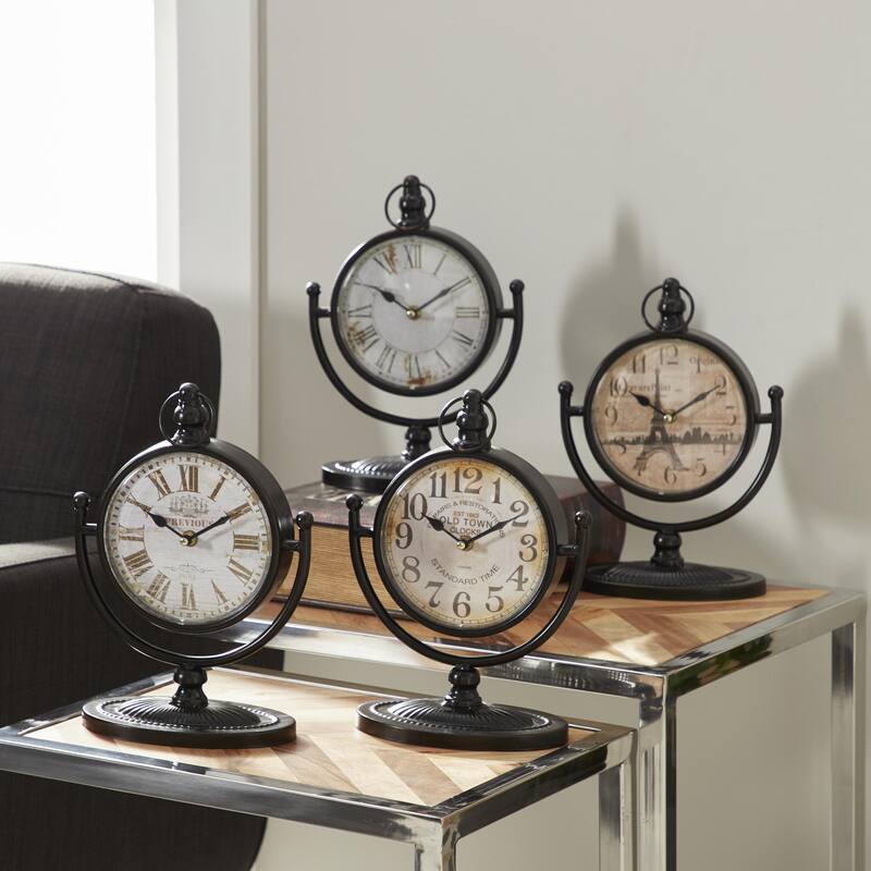 Black Metal Decorative Clock with Swing Stand (Set of 4) - Black