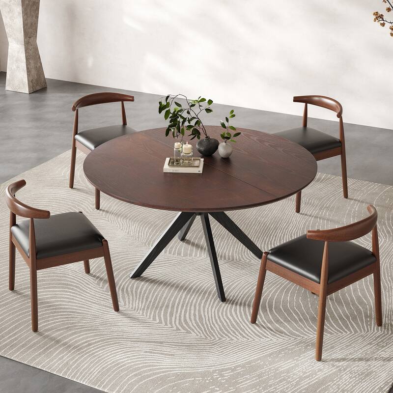 47.2" Solid Wood Round Dining Kitchen Table for 4-6 People with Intersecting Pedestal Base