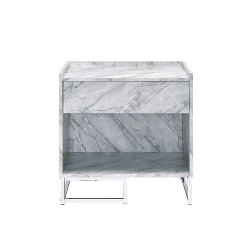 Faux Marble Accent Table in Chrome - Marble - White and Chrome