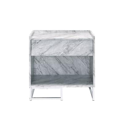 Faux Marble Accent Table in Chrome