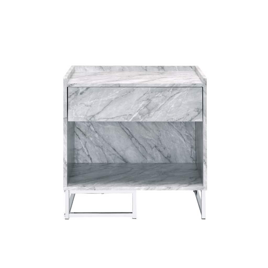 Faux Marble Accent Table in Chrome