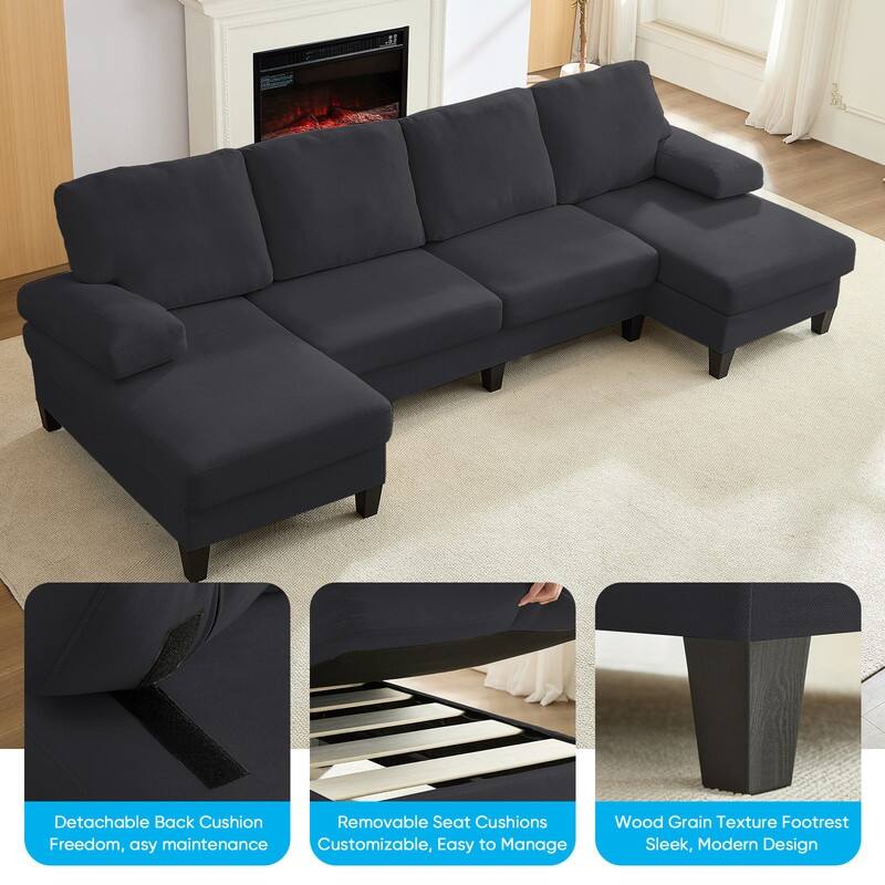 Mixoy W110"Velvet U-Shaped Sectional Sofa Couches,Upholstered 4-Seater Sofa with Double Chaises and Sleepable Armrest