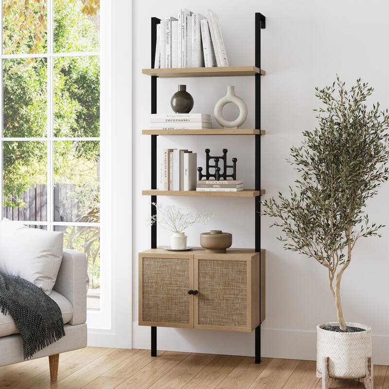 Nathan James Theo Open Shelf Industrial Bookcase with Drawers or Cabinets - Single - Oak/Black