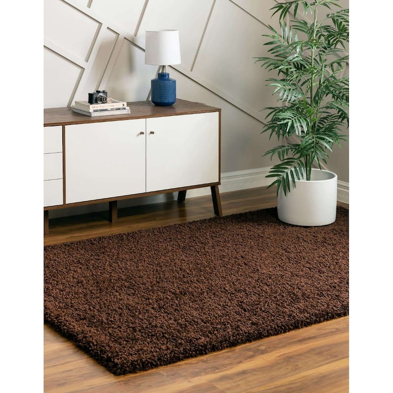 Shag Laurian Collection Area Rug - 8'2" Square - Chocolate Brown