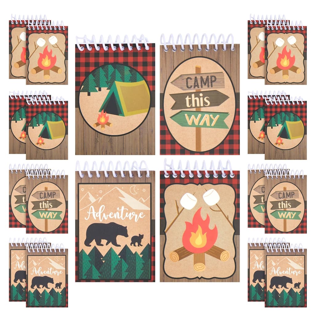 Paper Junkie 32x Camp Adventure Theme Wilderness Notepads for Kids, 4 Designs, 2.5 x 3.5 Inch